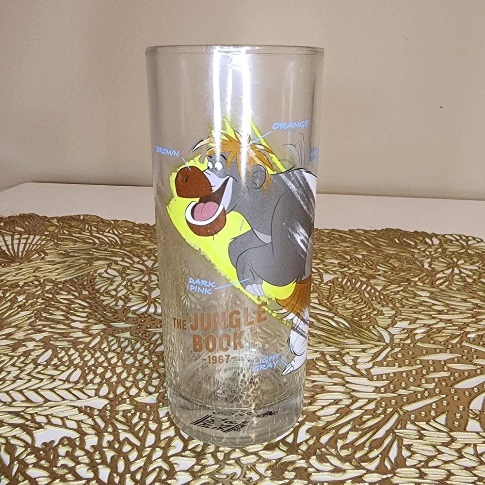 Disney Ink & Paint Jungle Book Baloo Glass Tumbler 7" Vintage-Style Disneyana